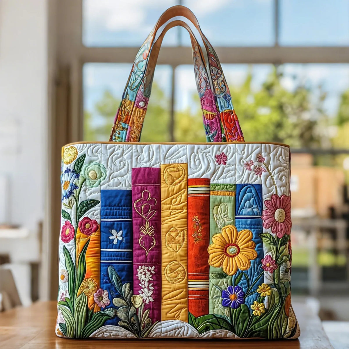 Handgjord väska - Blomstrande bibliotek