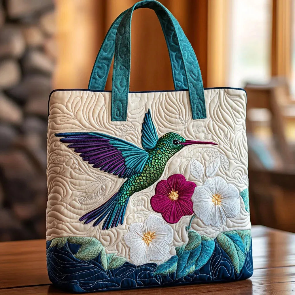 Handgjord väska - Kolibri och blommor