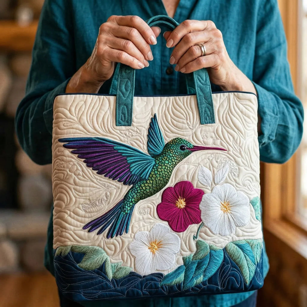 Handgjord väska - Kolibri och blommor